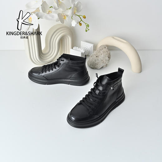 经典鲨2025年冬季专柜新款男士一脚蹬平底加绒休闲鞋KW08-555581 商品图0
