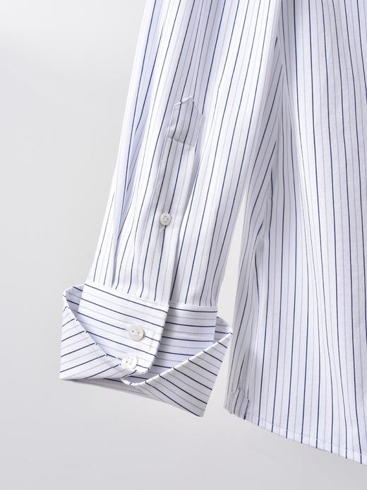 AhhhCotton 100支双股八向弹力蓝灰色细条纹意式工艺衬衫 商品图3