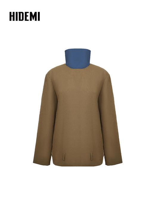 HIDEMI 初剪羊毛经典圆领廓形套头西装可拆卸立领外套大衣 商品图8