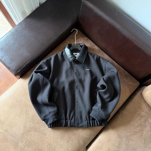 D110233王嘉尔同款Solo Wool Varsity毛呢皮质翻领夹克外套 商品图0