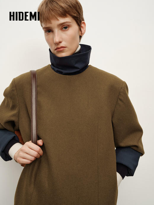 HIDEMI 初剪羊毛经典圆领廓形套头西装可拆卸立领外套大衣 商品图6