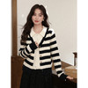 鹿向南「夹心乌梅」假两件翻领长袖针织毛衣女秋冬黑杏色条纹上衣 商品缩略图3