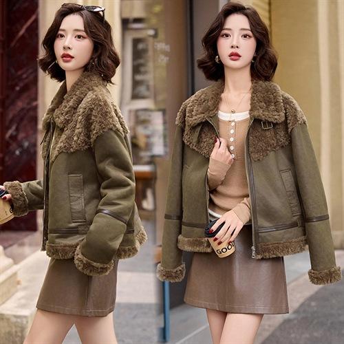 LJLM18015 2025冬装新款时尚气质女装翻领百搭长袖女麂皮绒皮毛一体短外套 商品图0