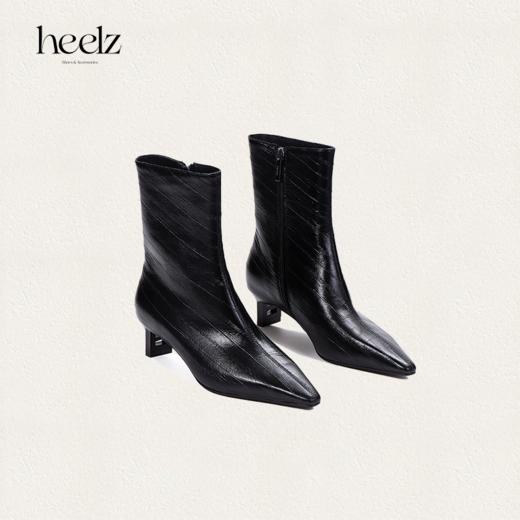 heelz设计师手工鞋履 ｜立构美学H小猫跟鳗鱼纹羊皮短靴4.5公分 商品图2