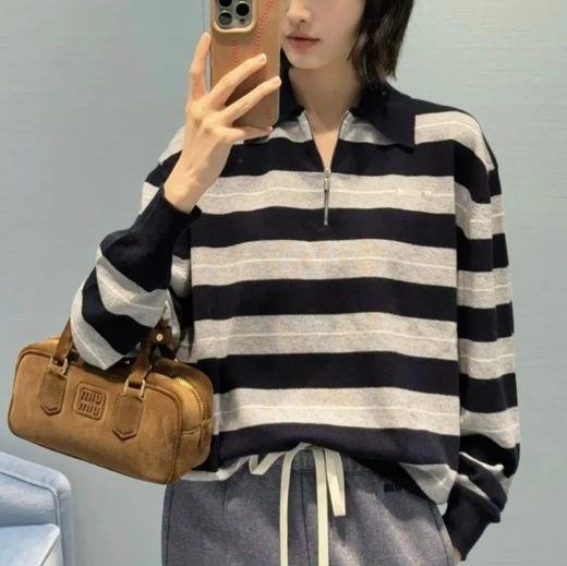 中性款羊毛条纹针织Polo衫he017 商品图3