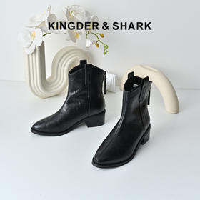 经典鲨2025冬专柜新品气质尖头加绒保暖中粗跟骑士短筒靴女KW79-558051