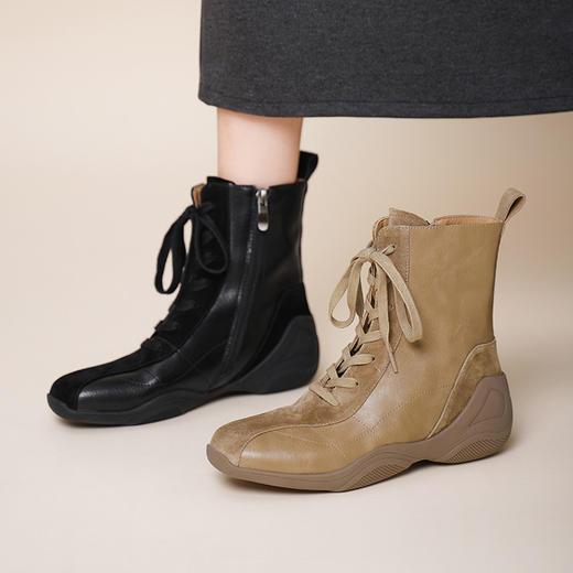 【预售5天】超软厚底运动短靴女冬加绒真皮瘦瘦靴内增高马丁靴DTN&266-20 商品图1