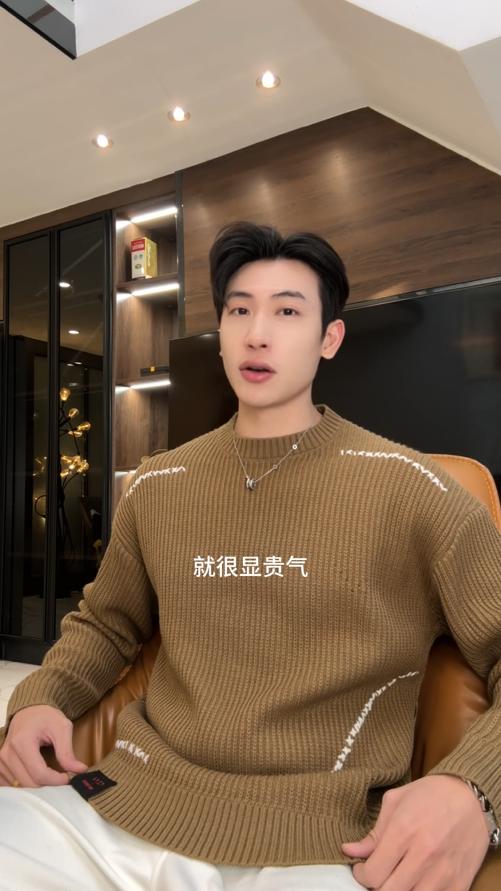 243031SDSA男士秋冬新款痞帅男装潮牌撞色缝线圆领针织衫毛衣百搭休闲 商品图0