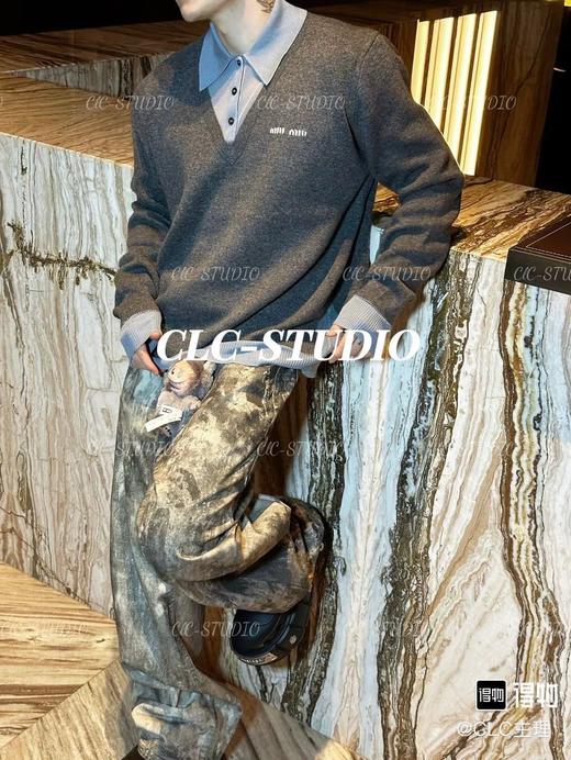D110227羊毛混纺莫兰迪polo领拼色假两件长袖毛衣 商品图14