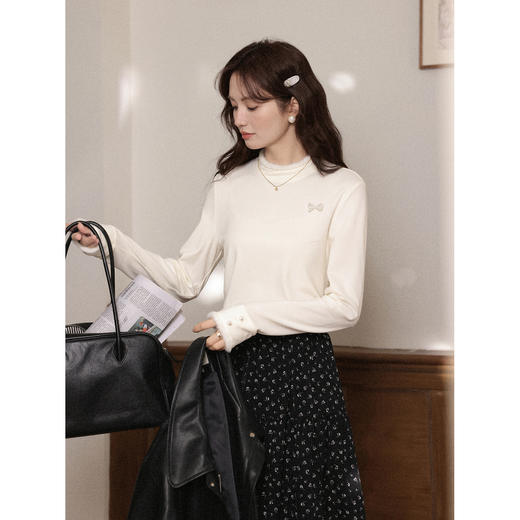 鹿向南「雪绒絮语」高级杏色小众长袖T恤女秋冬新款半高领打底衫 商品图2