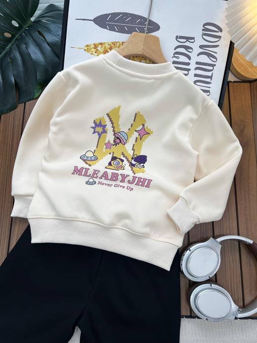 D110220宇宙飞船宽松舒服加绒圆领儿童套装 商品图3