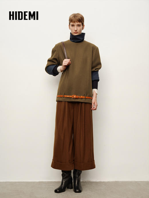 HIDEMI 初剪羊毛经典圆领廓形套头西装可拆卸立领外套大衣 商品图2