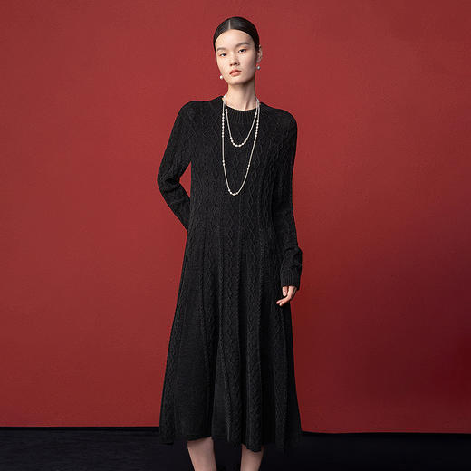 【林栖设计小店】毛织连衣裙优雅百搭修身2025秋冬新款长裙女1954052 商品图0