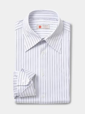 AhhhCotton 100支双股八向弹力蓝灰色细条纹意式工艺衬衫