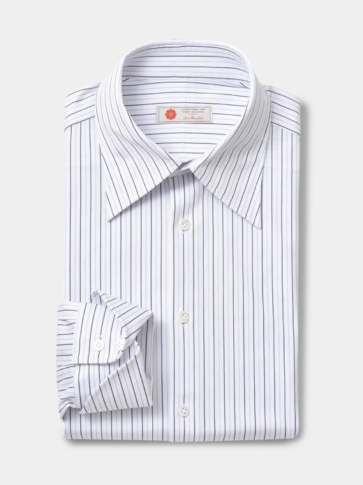 AhhhCotton 100支双股八向弹力蓝灰色细条纹意式工艺衬衫 商品图0