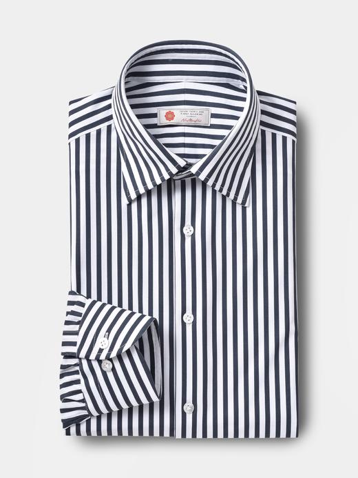 AhhhCotton 100支双股深蓝糖果条纹意式工艺衬衫 商品图0