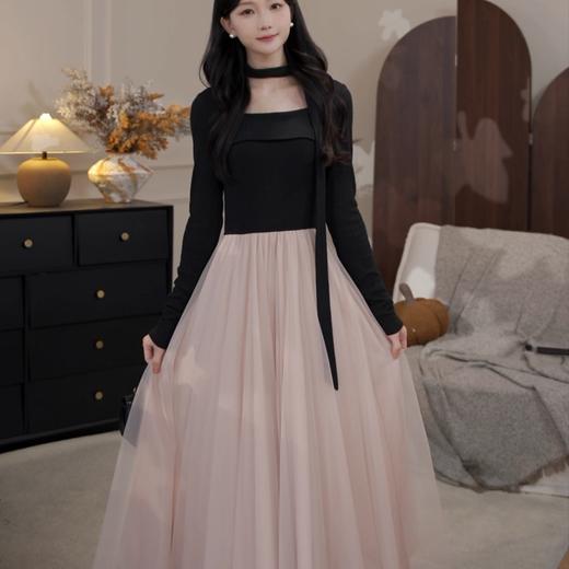 鹿向南「微醺玫瑰」韩系气质温柔千金风女秋冬设计感假两件连衣裙 商品图3