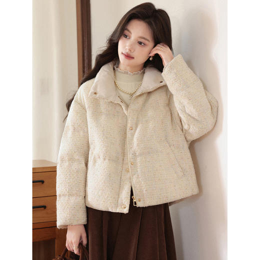 鹿向南「绒绒时光」小香风杏色90鸭绒羽绒服女秋冬小个子保暖外套 商品图1