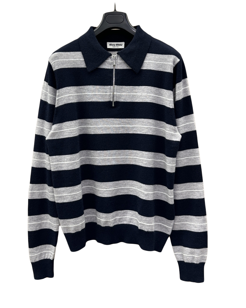 中性款羊毛条纹针织Polo衫he017