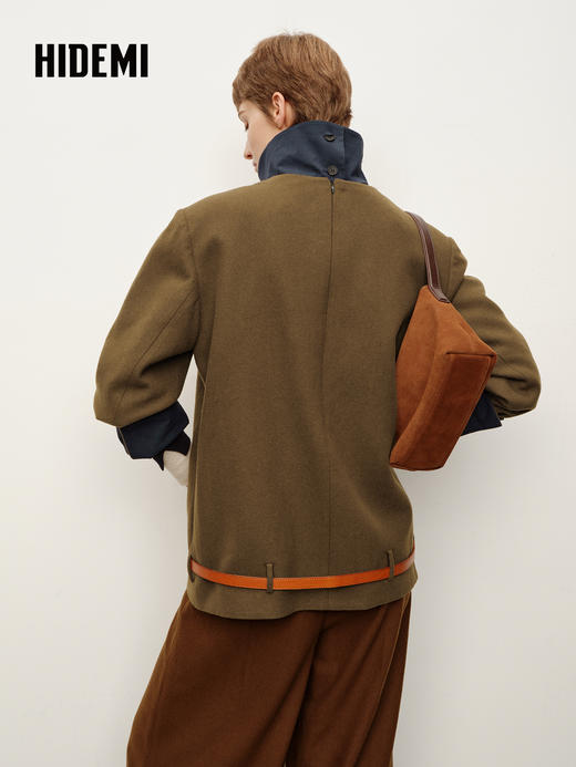 HIDEMI 初剪羊毛经典圆领廓形套头西装可拆卸立领外套大衣 商品图5