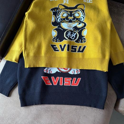 D110234秋冬招财猫嵌花休闲黑色长袖圆领宽松保暖针织衫圆领毛衣 商品图7