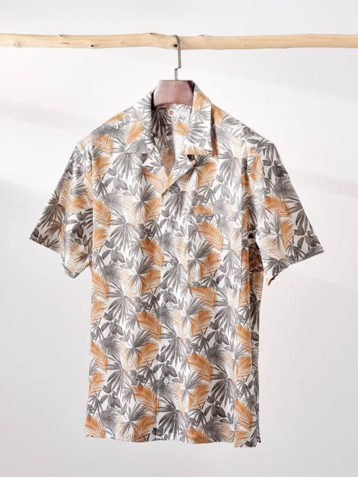 AhhhCotton 80支单股纬向弹力夏威夷桔灰印花古巴领衬衫 商品图0