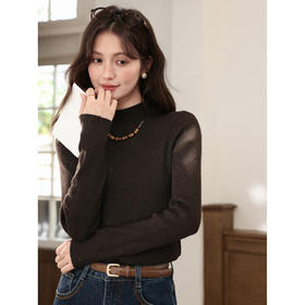 鹿向南「秋日暖咖」咖色半高领打底针织衫女秋冬新款显瘦长袖上衣