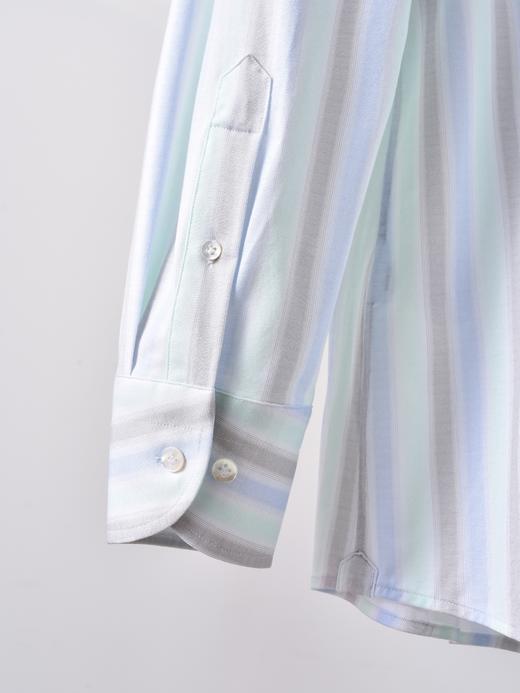 AhhhCotton 100支双股八向弹力蓝绿色宽条纹意式工艺衬衫 商品图3