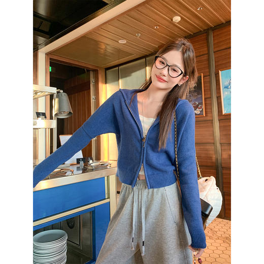 <曾小咸推荐>连帽双拉链短针织开衫 商品图2