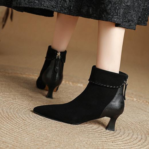 【预售5天】时尚秋冬新款尖头短靴女后拉链气质显瘦时装靴秋冬磨砂皮踝靴HCYYHD&6653 商品图4