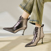 【预售5天】欧美真皮细高跟短靴秋冬新款枪色尖头系带显瘦马丁靴百搭气质单靴QS&761 商品缩略图2