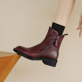 【预售5天】高品质时尚秋冬圆头粗跟中跟侧拉链短筒百搭时装靴LD&7530