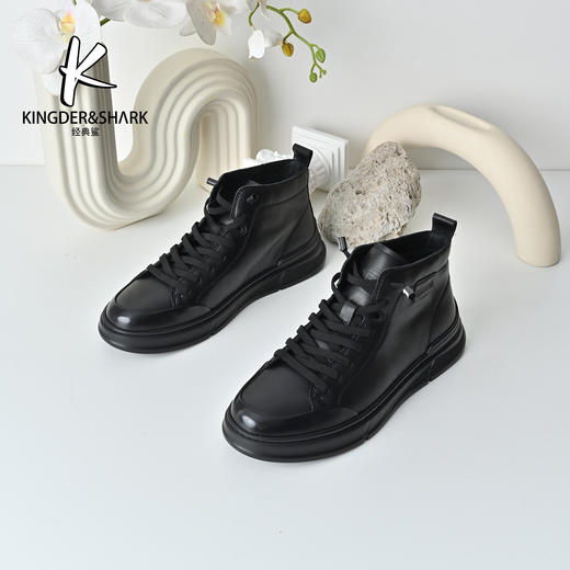 经典鲨2025年冬季专柜新款男士一脚蹬平底加绒休闲鞋KW08-555581 商品图2