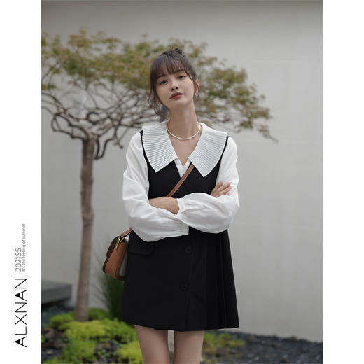 鹿向南《时光瞬间》黑色连衣裙女两件套2025秋季新款短裙衬衫裙子L20703-L20705 商品图0