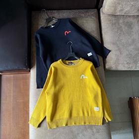 D110234秋冬招财猫嵌花休闲黑色长袖圆领宽松保暖针织衫圆领毛衣