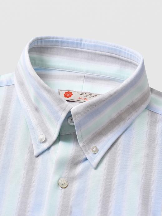 AhhhCotton 100支双股八向弹力蓝绿色宽条纹意式工艺衬衫 商品图1