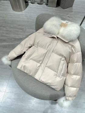 Yves Salomon - DOWN JACKET MADE WITH LORO PIANA FLANNEL/FOX - NEIGE - 女装 - 羽绒服 - 浅米色