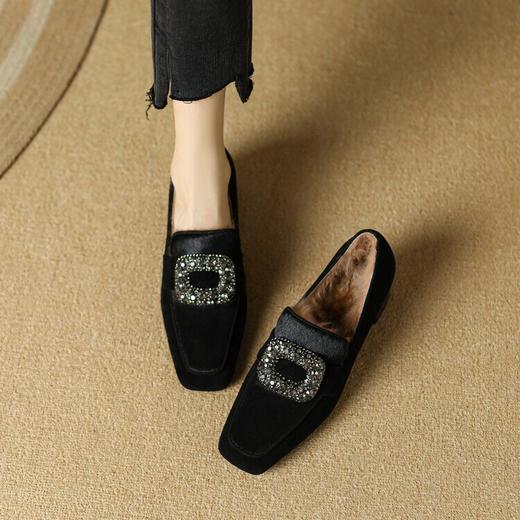 【预售5天】粗跟高跟鞋女英伦风女鞋水钻方扣深口法式复古方头单鞋MBJR&668 商品图1