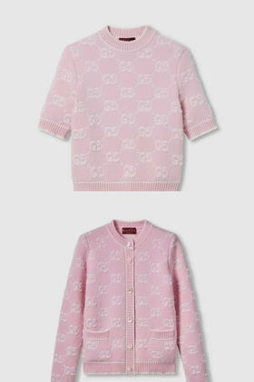 GG-S 粉紫色羊毛结子绒短袖/开衫