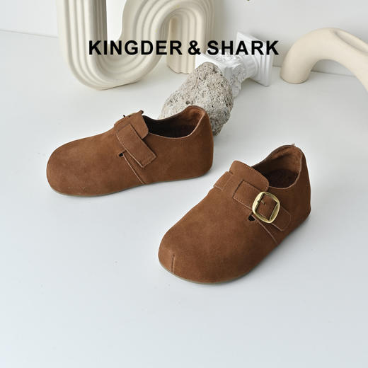 经典鲨2025冬专柜新品牛皮革百搭圆头一脚蹬内增高勃肯鞋女KW392-558061 商品图0