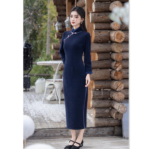 老上海复古中国风中老年女士大码旗袍2025冬季新款修身长袖旗袍SYK211126 商品图2