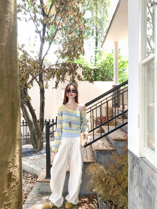 <曾小咸推荐>黄蓝条纹针织罩衫背心两件套 商品图10