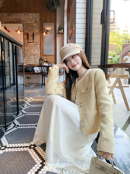 【169元任选2件】现货！杏色领口侧边蝴蝶结长裙 商品图12