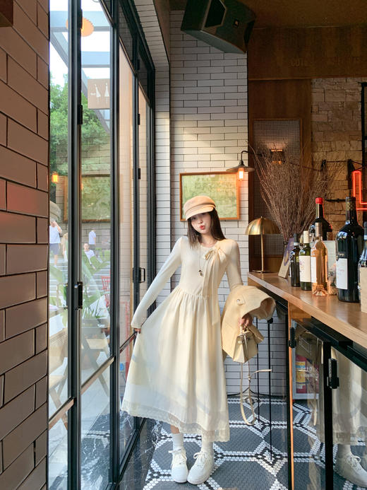 【169元任选2件】现货！杏色领口侧边蝴蝶结长裙 商品图8