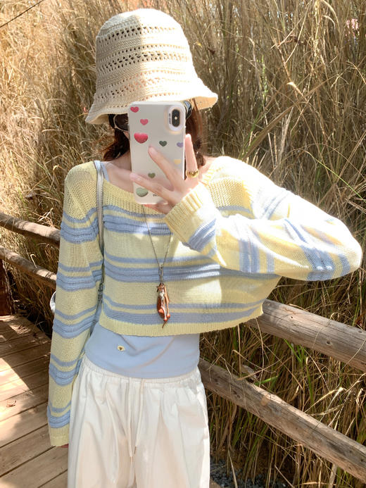 <曾小咸推荐>黄蓝条纹针织罩衫背心两件套 商品图11