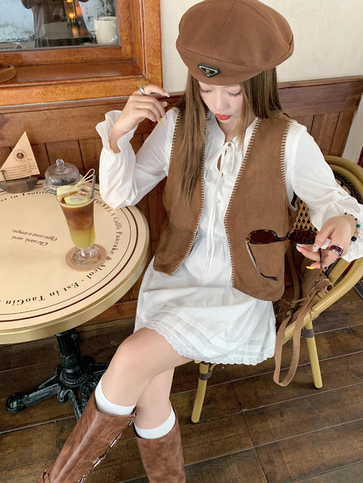 【149元任选2件】现货！法式复古风棕色简约百搭马甲 商品图10