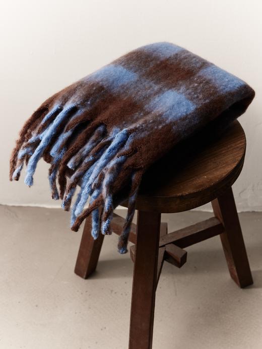 鹿鹿推荐·【复古棋盘】冬季保暖氛围感蓝棕格围巾 商品图2