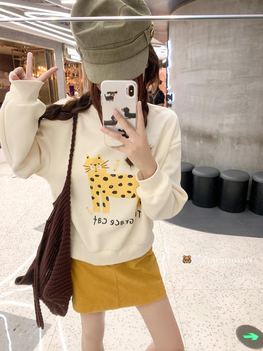 <曾小咸推荐>现货秒杀！微信超特价！杏色黄色猫咪印花卫衣 日常149.99 立减70 秒杀79.99！黄色短裙秒杀69.99！ 商品图10