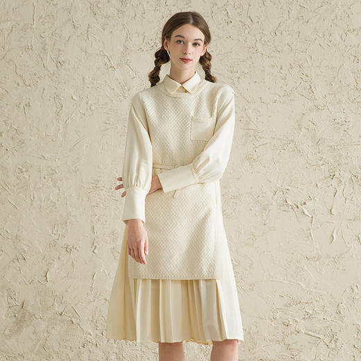 Famecoco范可儿杏色针织马甲连衣裙套装秋季小香风时尚两件套女F211EA110 商品图1