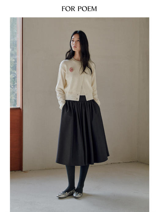 ForPoem 25/FW 原创设计羊毛混纺中高腰显瘦中长A字抽褶百褶半身裙 商品图1